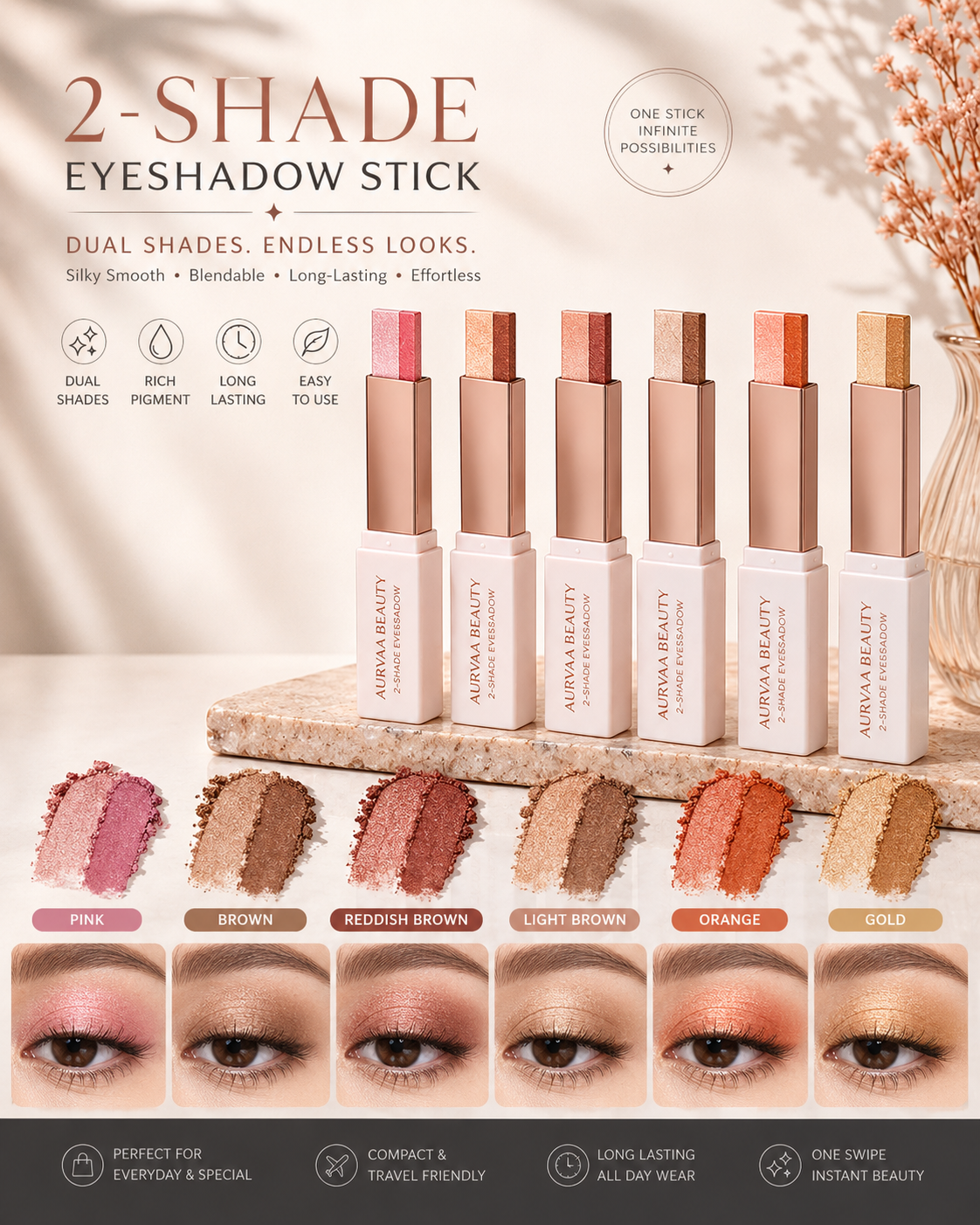 Dual colour waterproof eyeshadow stick