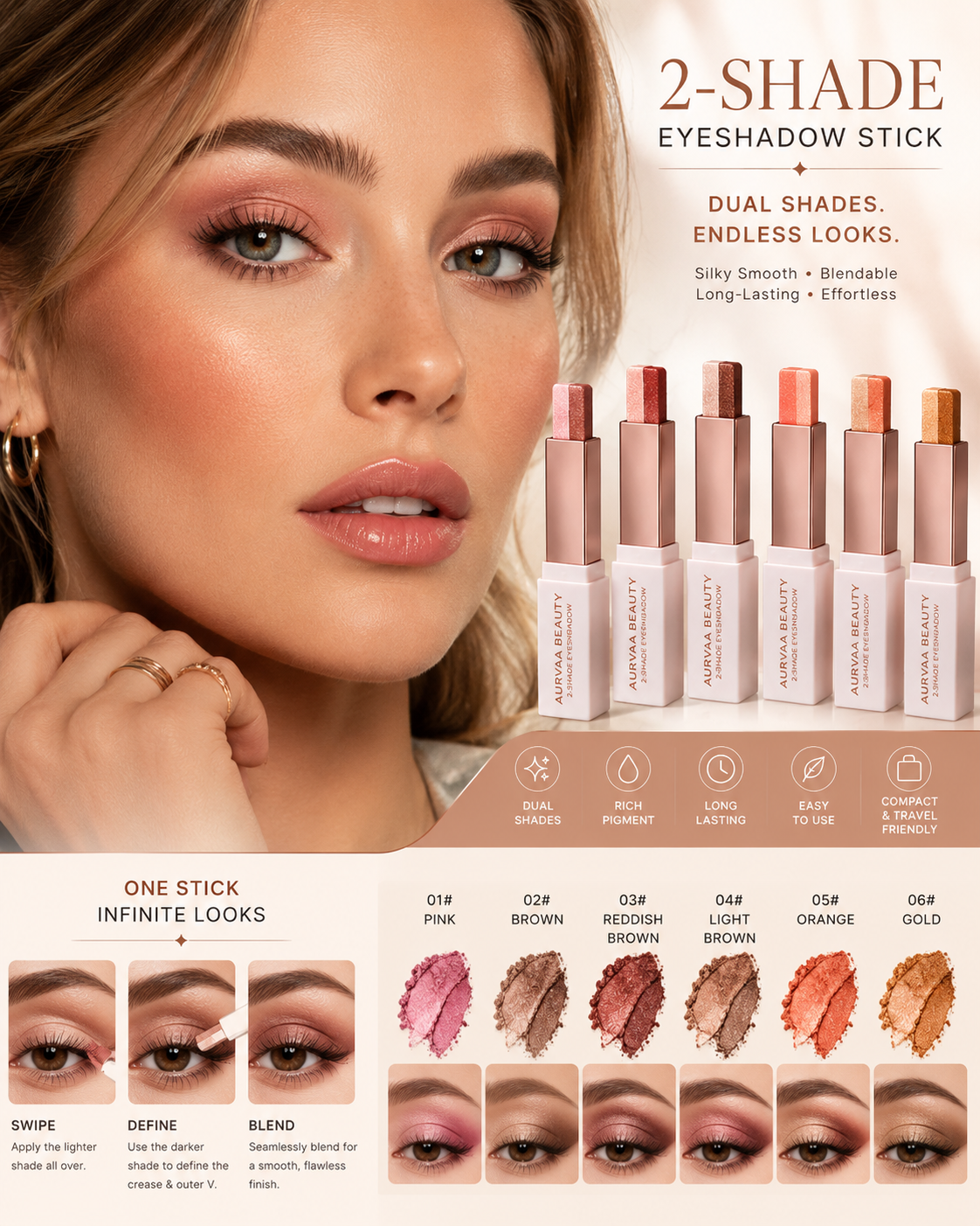 Dual colour waterproof eyeshadow stick